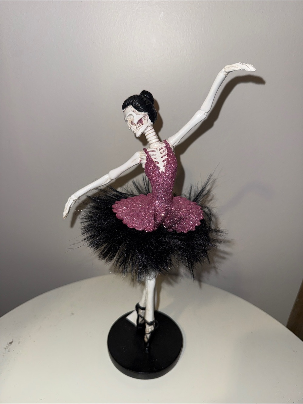 Skeleton Ballerina Figurine in Pink and Black
